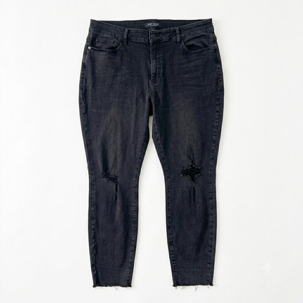 JUDY BLUE Distressed Skinny Jeans Black High Rise Stretch Denim Womens Plus 22W